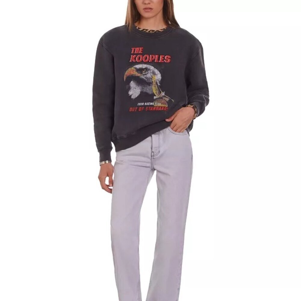 NWT The Kooples Dark Gray Graphic Print Crewneck L/S Sweatshirt Sz 2 - Picture 2 of 5
